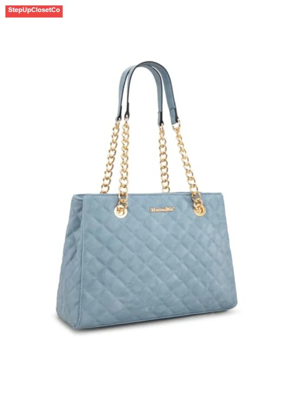 Quilted Faux Leather Tote Bag with Gold Chain Strap, Women's Shoulder Purse